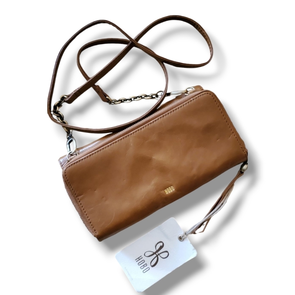 NWT Hobo Rubie Distressed Leather Crossbody Bag Wallet On Chain Carmel Brown WOC